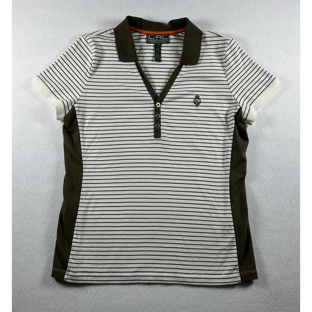 Vintage Ralph Lauren Active Striped Crest Polo Shirt Size L - Y2K Old Money